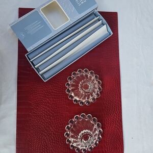 Hunington Homes Tapered Candles And 2 Vintage Glass Candle Holders